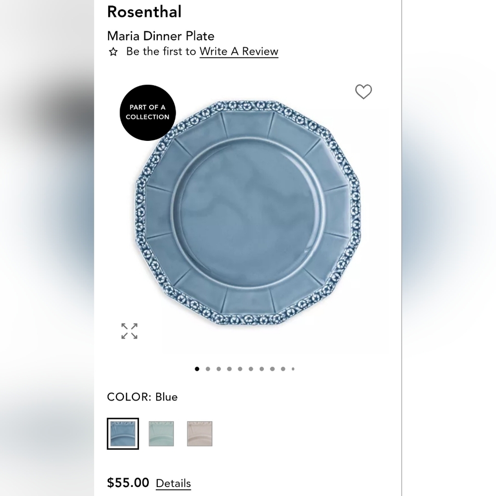 Rosenthal Blue Dinnerware Plate with Floral Rim